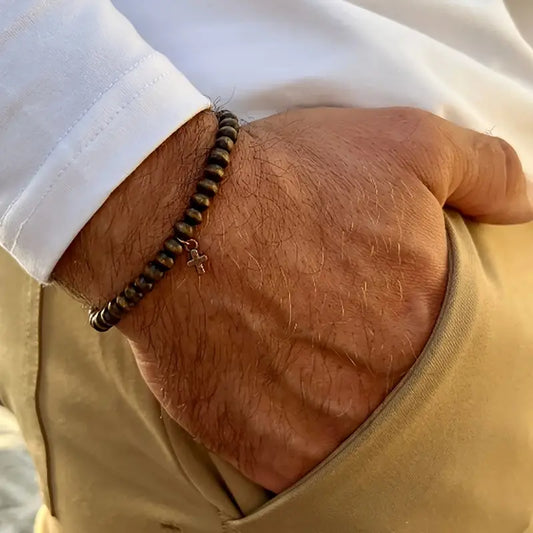 Wooden Bead Cross Bracelet