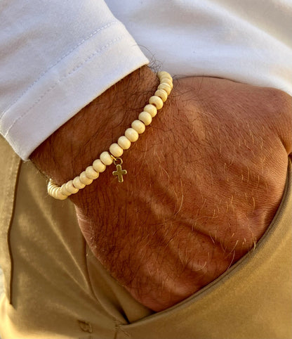 Wooden Bead Cross Bracelet