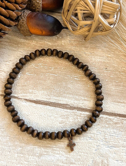 Wooden Bead Cross Bracelet